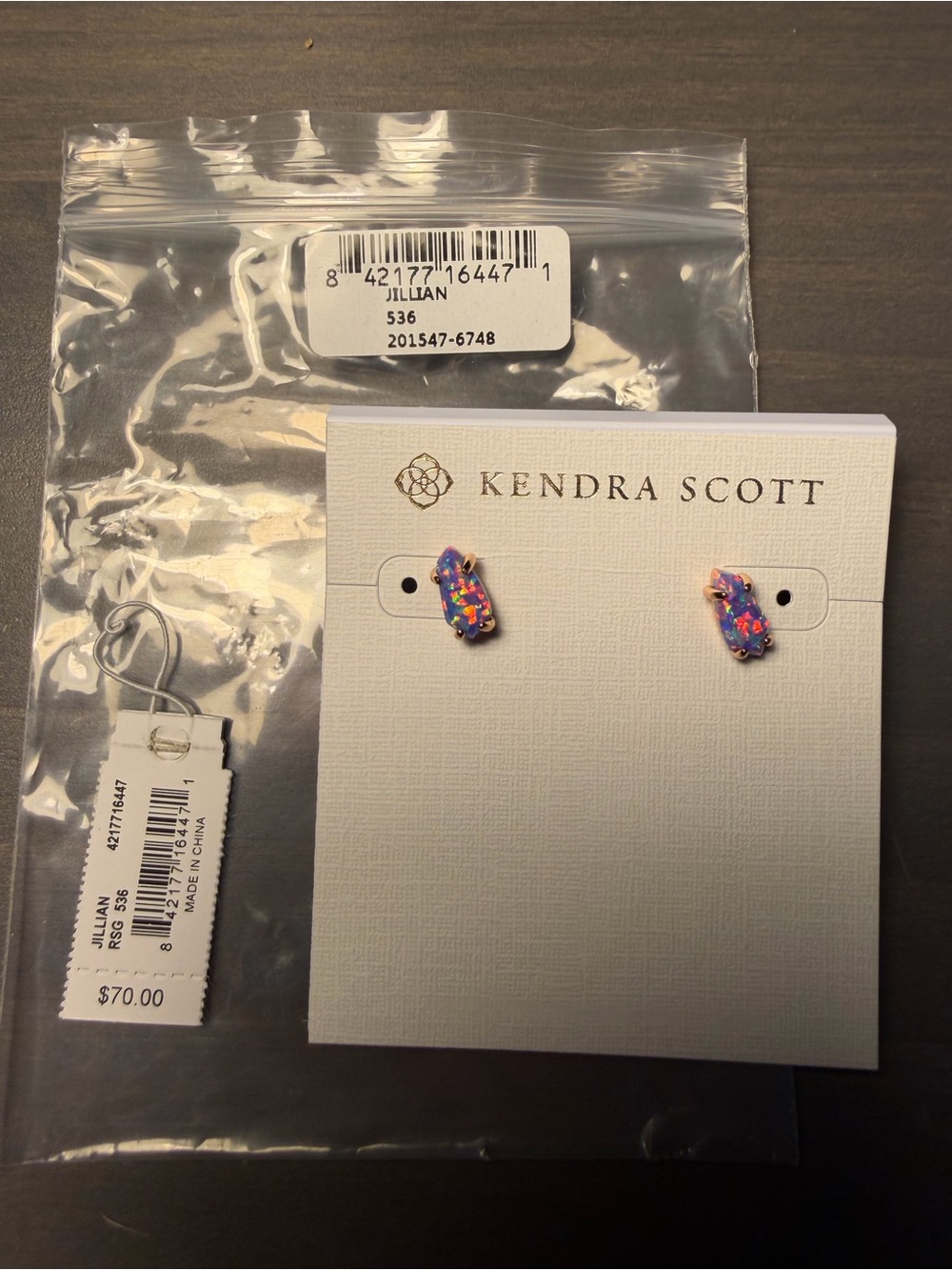 EUC Jillian purple Kyocera opal rose gold stud earrings Kendra Scott
